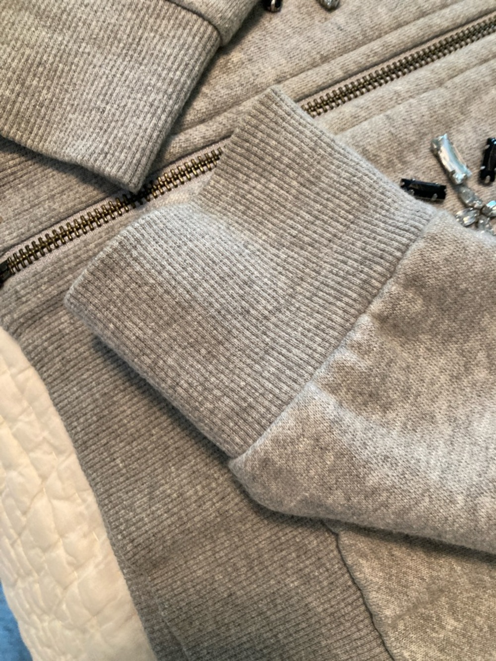 Banana Republic Light Gray Embellished Zip-Up Sweatshirt - Picture 7 of 9